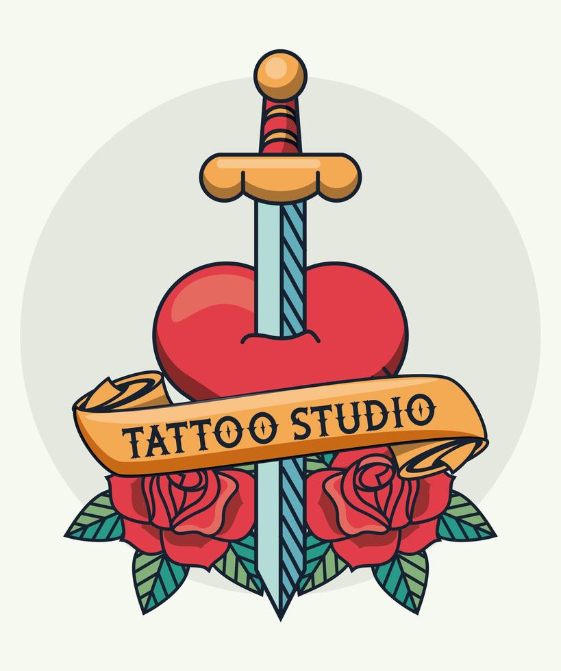 épée en coeur tatouage studio image artistique vecteur