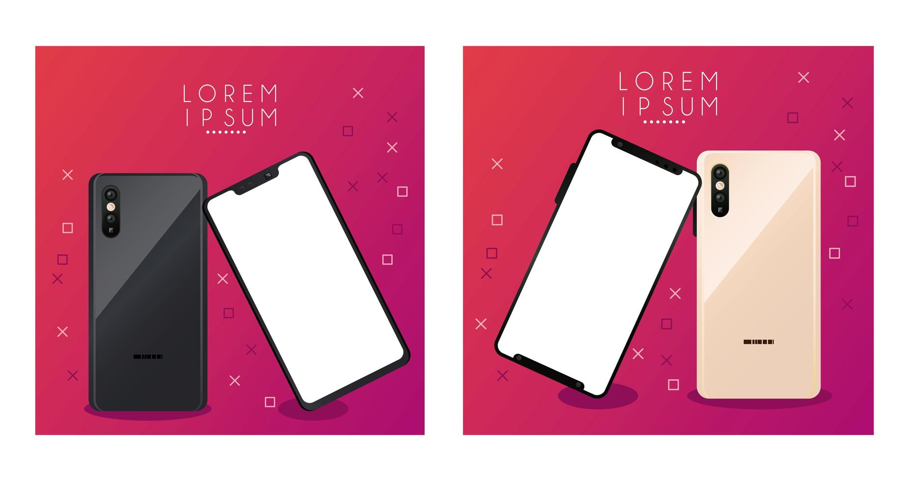 quatre icônes de périphériques smartphones maquette vecteur
