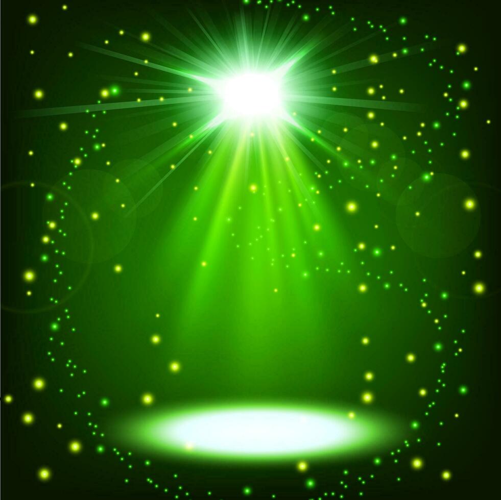 vert projecteur brillant avec des étincelles en volant, vecteur illustration