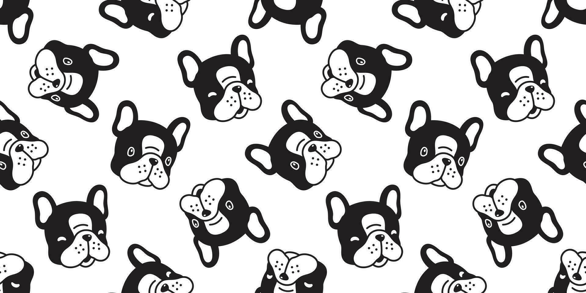 chien sans couture modèle français bouledogue vecteur écharpe isolé dessin animé répéter fond d'écran tuile Contexte noir