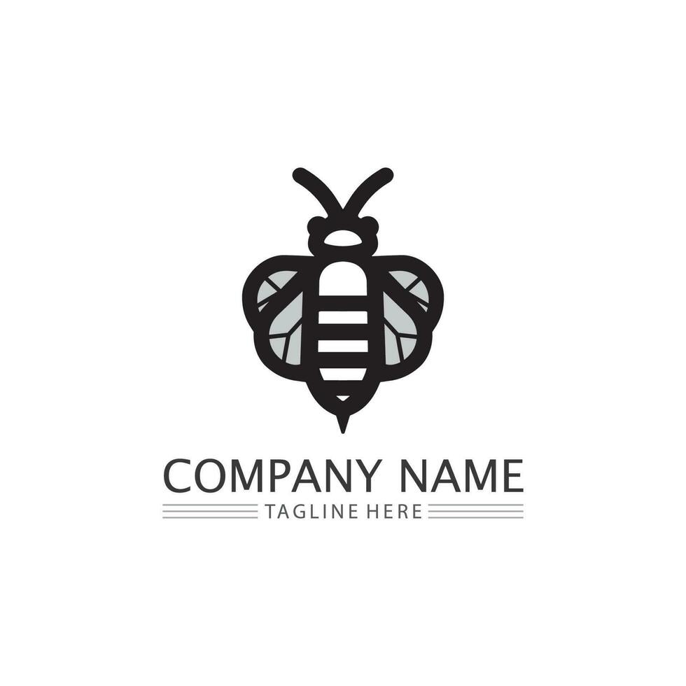 miel et abeille icône logo vector design et illustration d'animaux