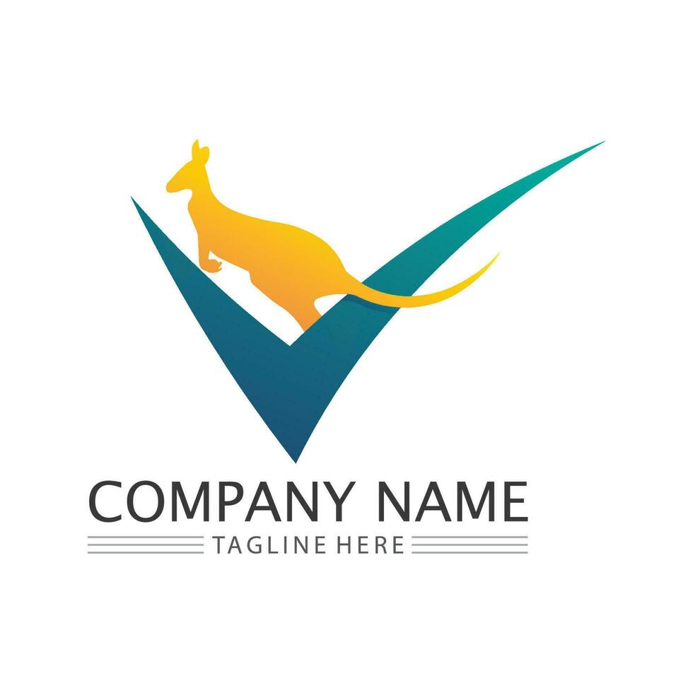 logo animal kangourou et illustration vectorielle de conception vecteur