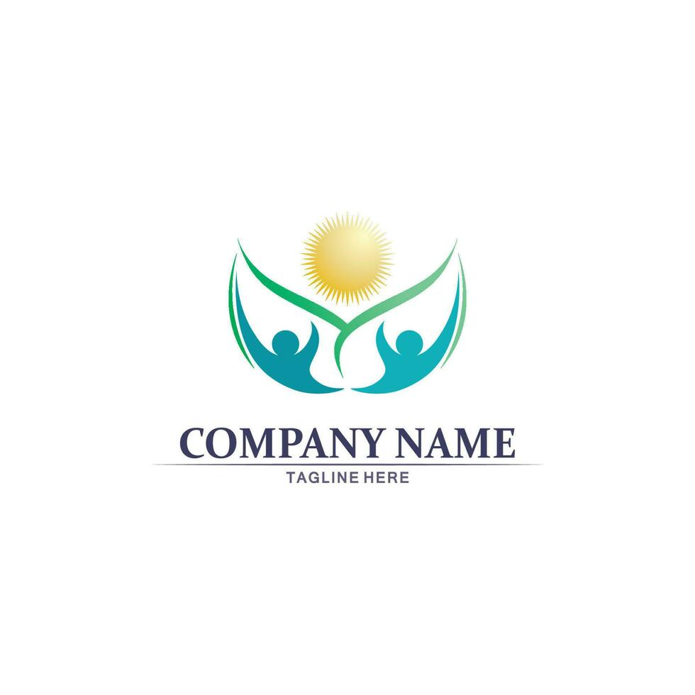 logo de personnes, équipe, succès, travail de personnes, groupe et communauté, vecteur de logo d'entreprise et d'entreprise et soins de conception, icône de la famille logo de réussite