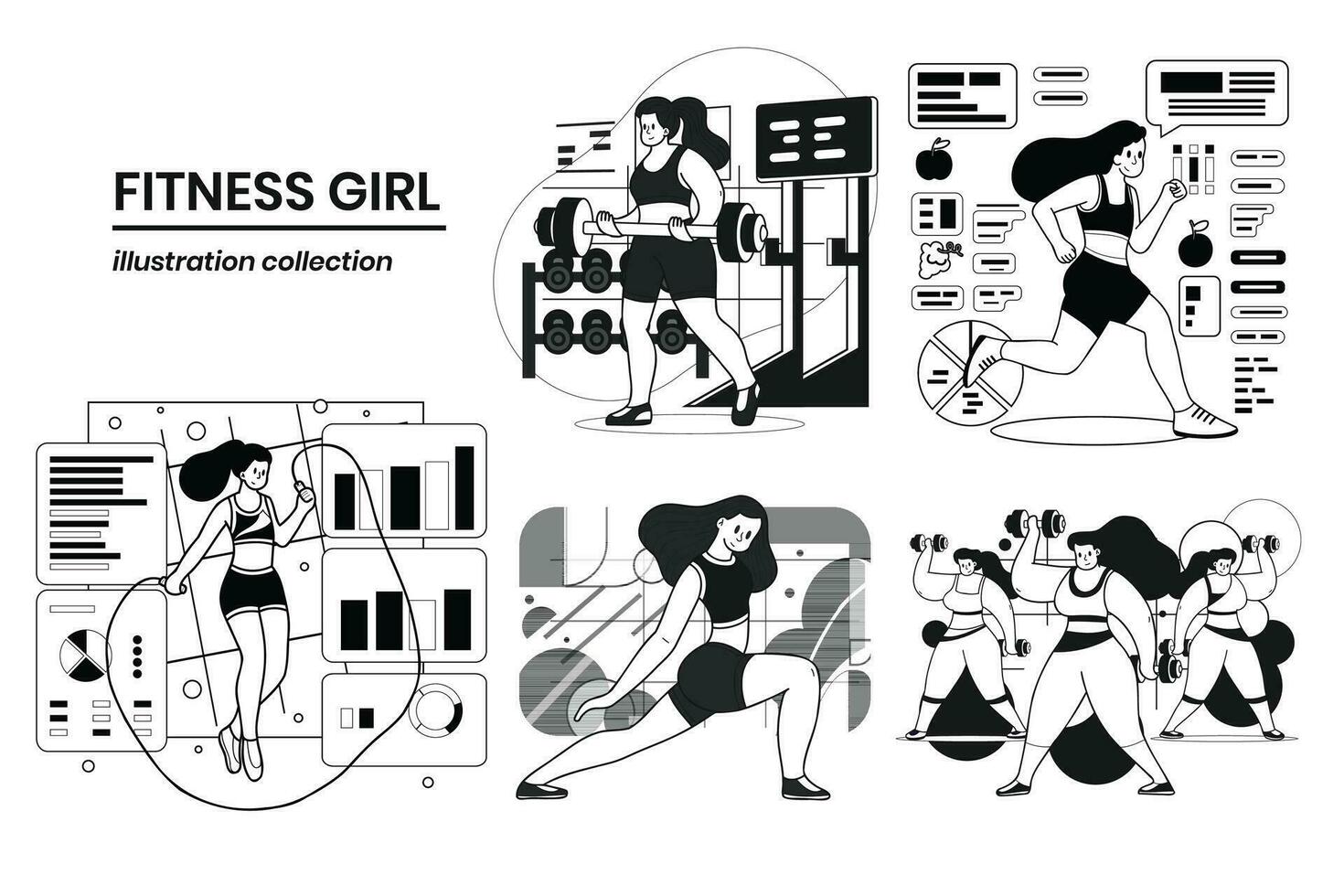 main tiré aptitude fille dans le Gym dans plat style illustration pour affaires des idées vecteur