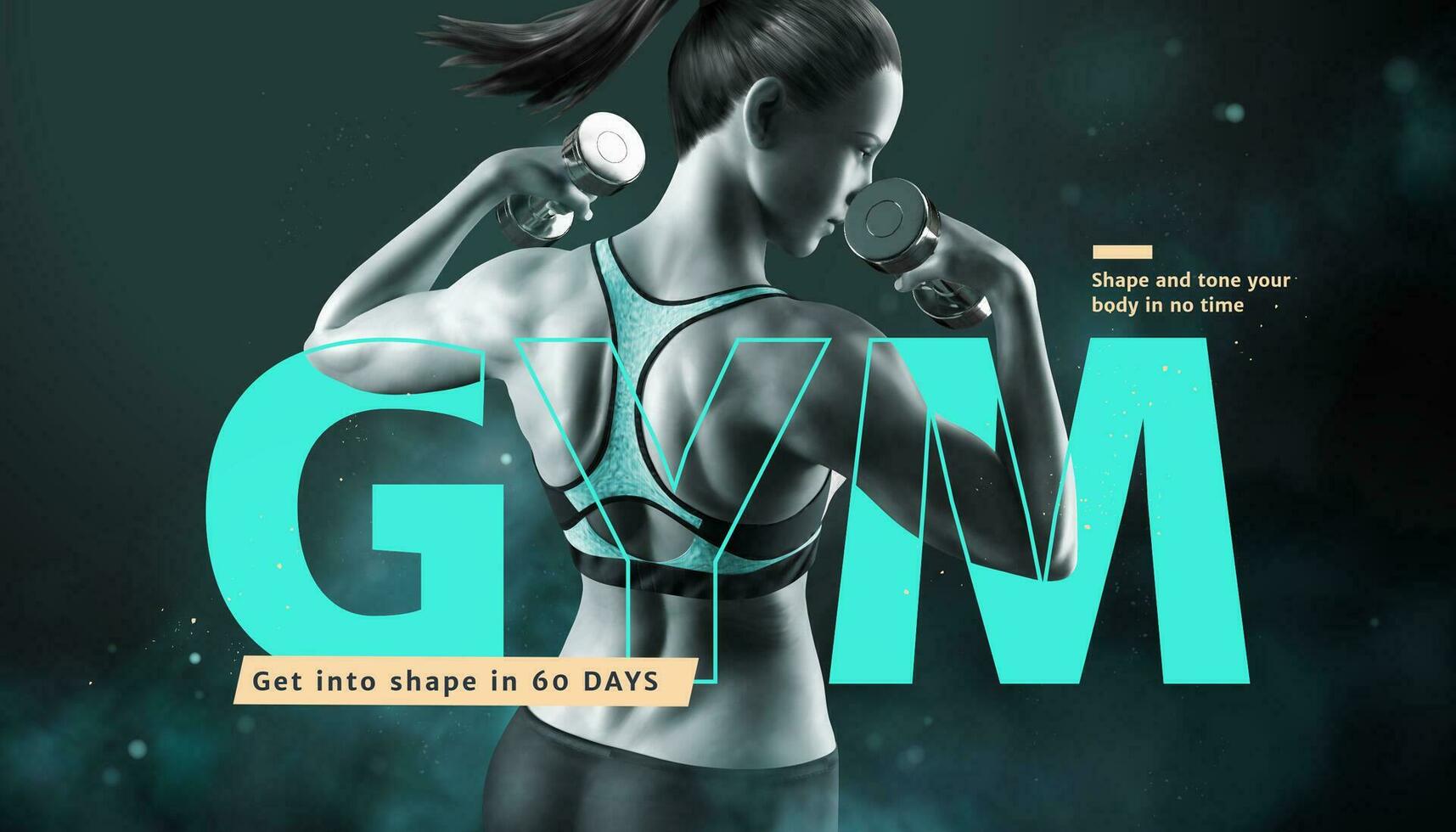 aptitude femme avec haltère dans tenue de sport, Gym les publicités dans 3d illustration vecteur