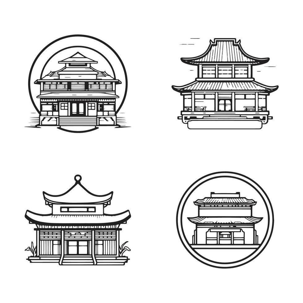 main tiré ancien chinois ou Japonais restaurant dans plat ligne art style vecteur