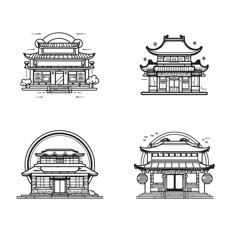 main tiré ancien chinois ou Japonais restaurant dans plat ligne art style vecteur