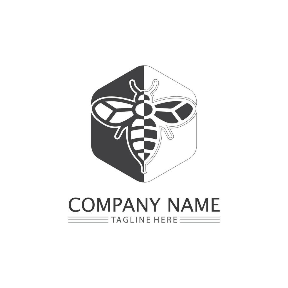 miel et abeille icône logo vector design et illustration d'animaux