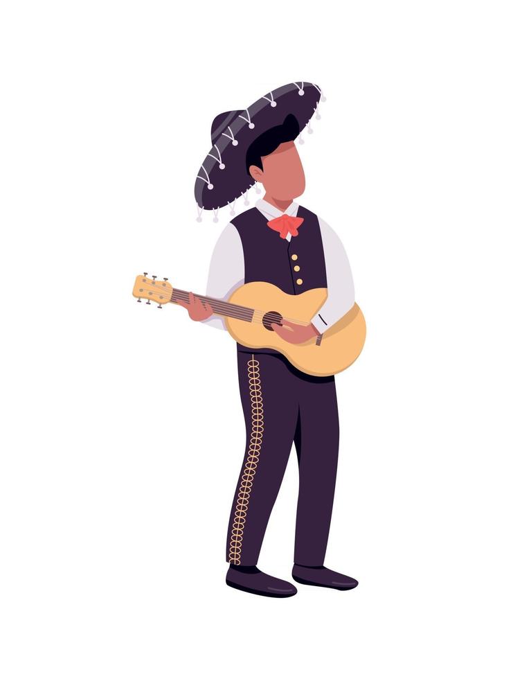 caractère sans visage de vecteur de couleur plat guitariste mexicain