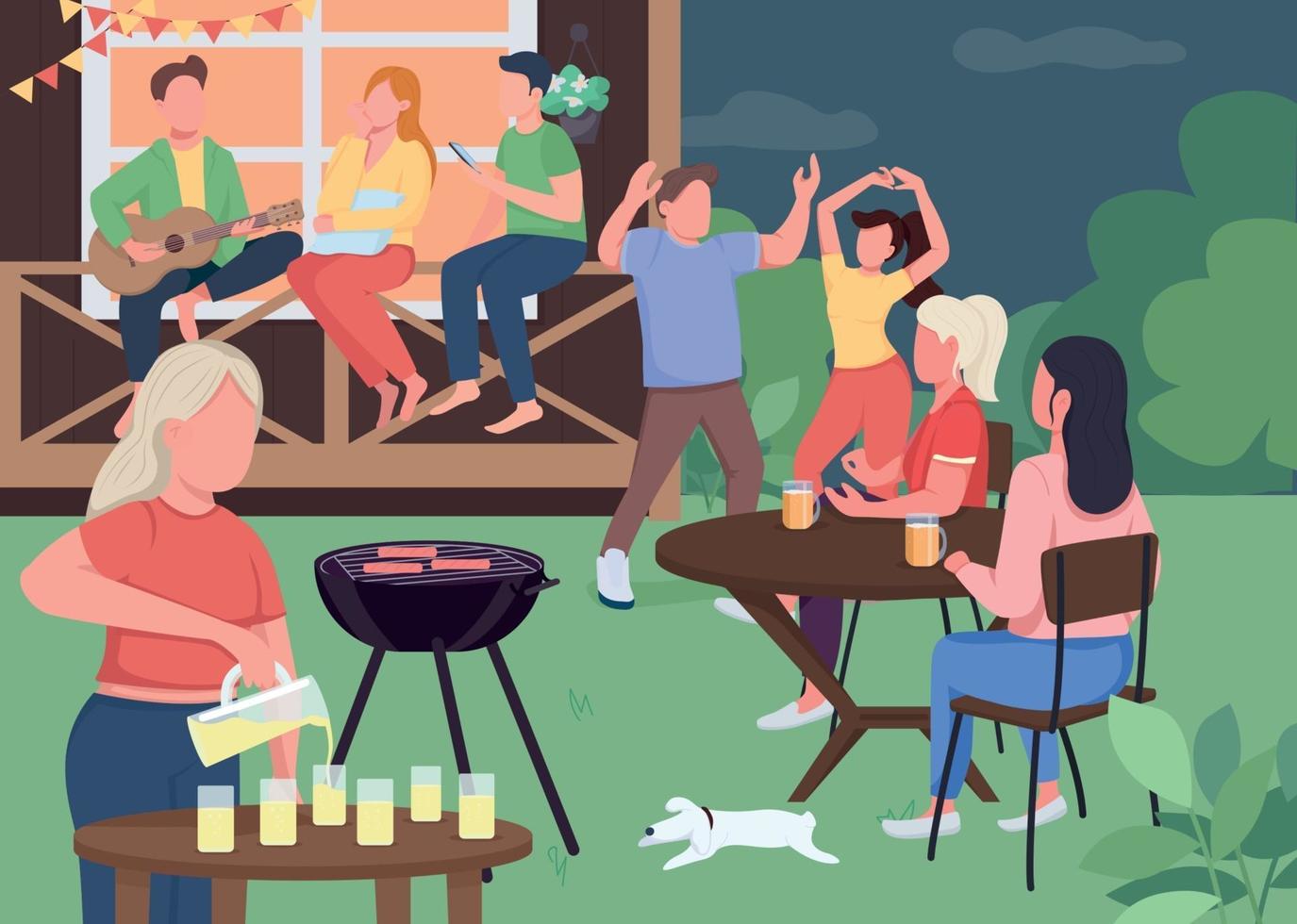 fête en plein air avec des amis illustration vectorielle de couleur plate vecteur