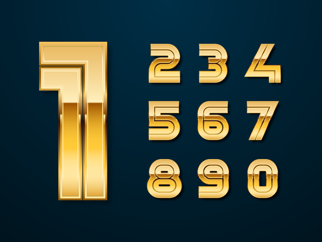 Golden Bold Numbers Set Vector