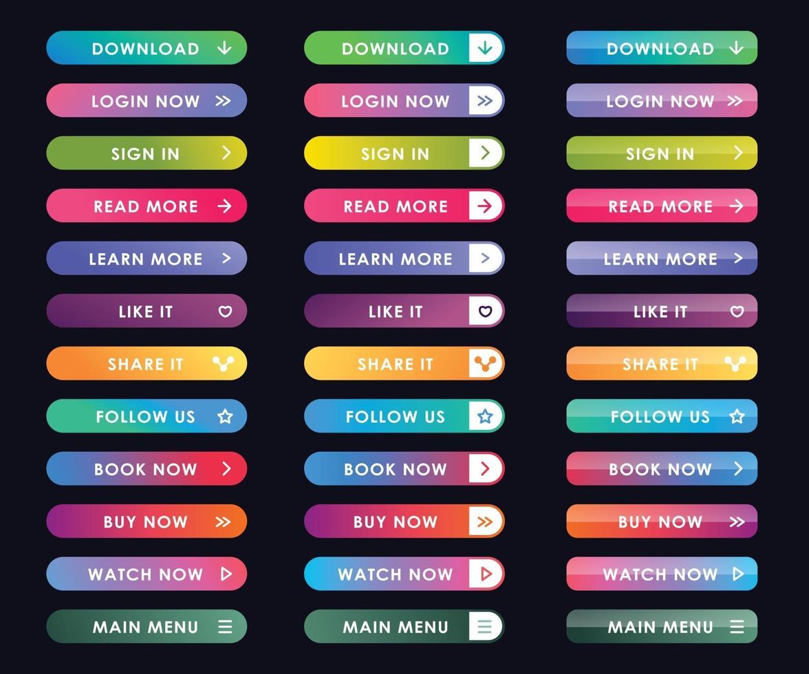 bouton définir un style de dégradé tendance moderne pour l'interface utilisateur du site Web et l'application mobile vecteur