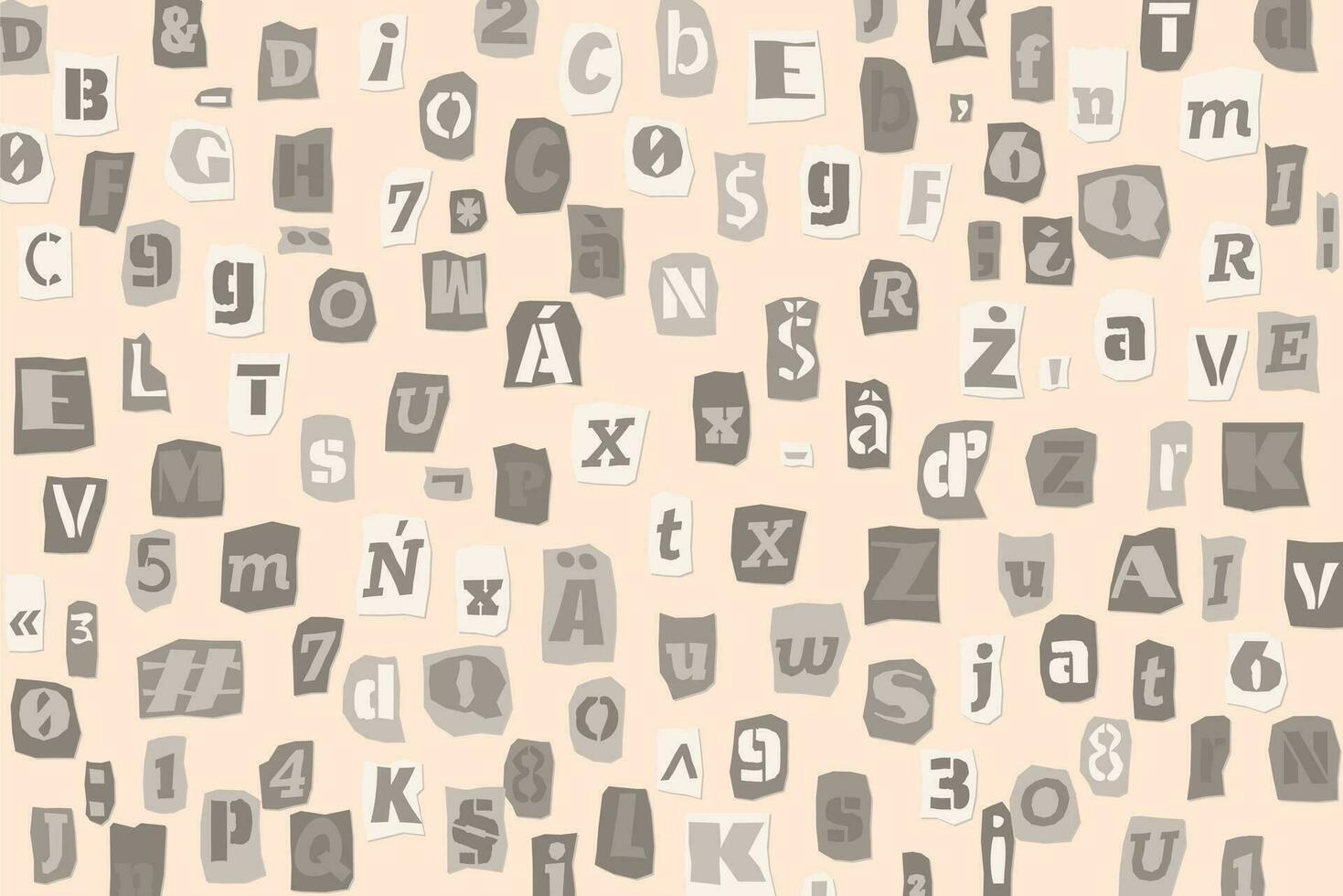 noir et blanc une rançon collage style des lettres Nombres et ponctuation Des marques Couper de journaux et les magazines Contexte. ancien abc punk alphabet vecteur illustration