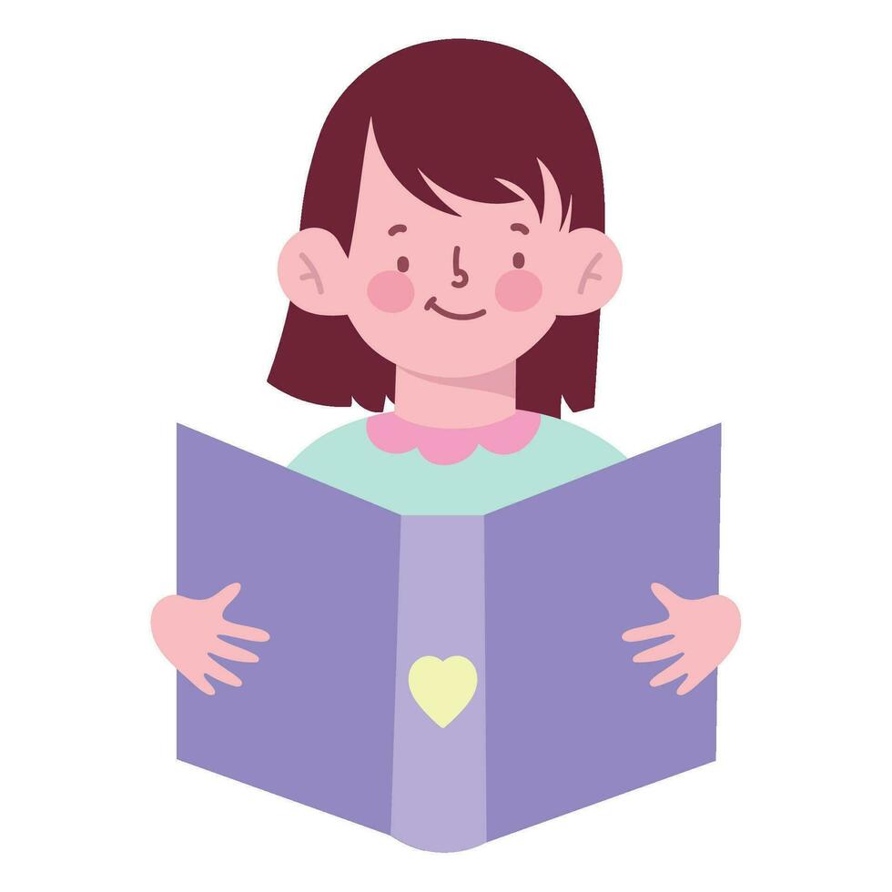 enfant en train de lire livre avec souriant mignonne icône isolé vecteur
