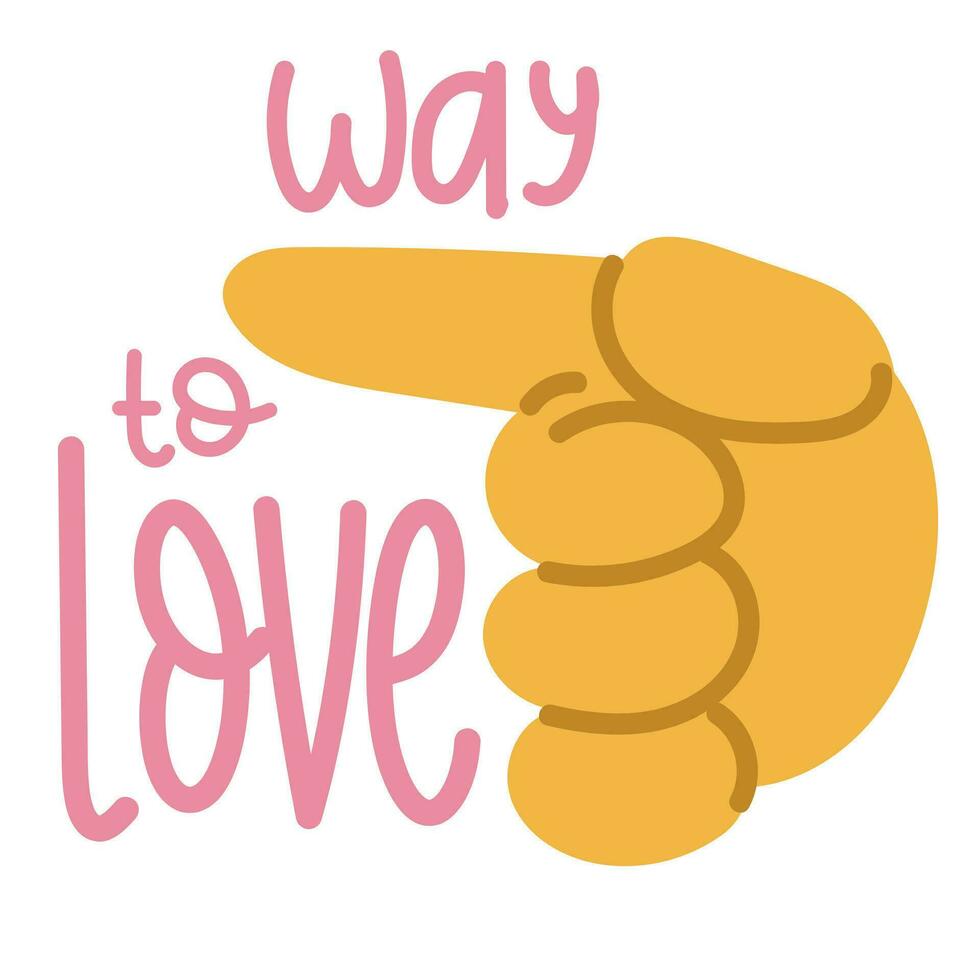 une bannière avec un illustration de une grand dessin animé main cette dépeint le direction à l'amour. le indice doigt points à le gauche, dans le droite direction. là est l'amour. carré inspirant bannière vecteur
