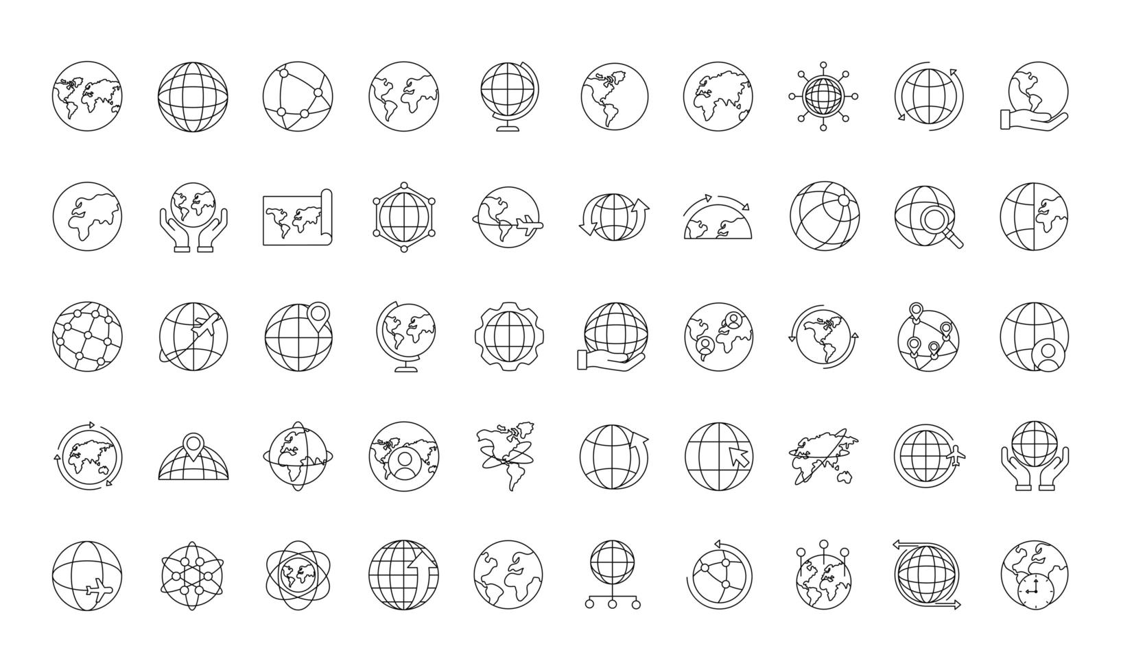 ensemble de cinquante icônes de jeu de planète mondiale vecteur