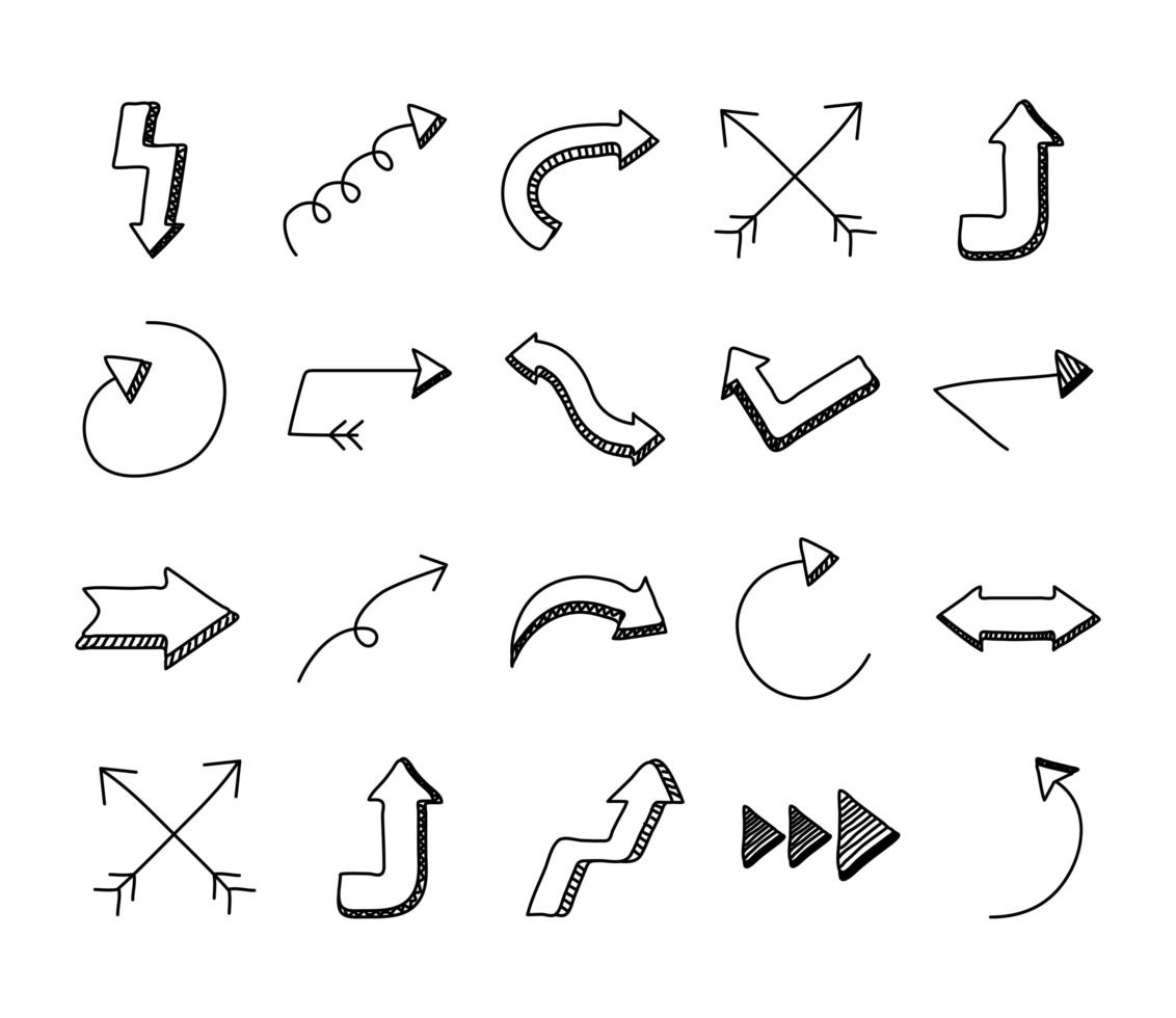ensemble de vingt flèches définies des icônes de collection vecteur
