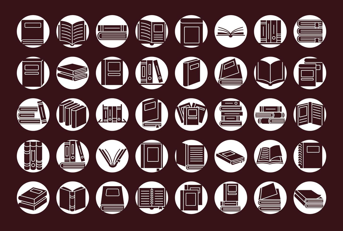 livres en cercles silhouette style icon set vector design