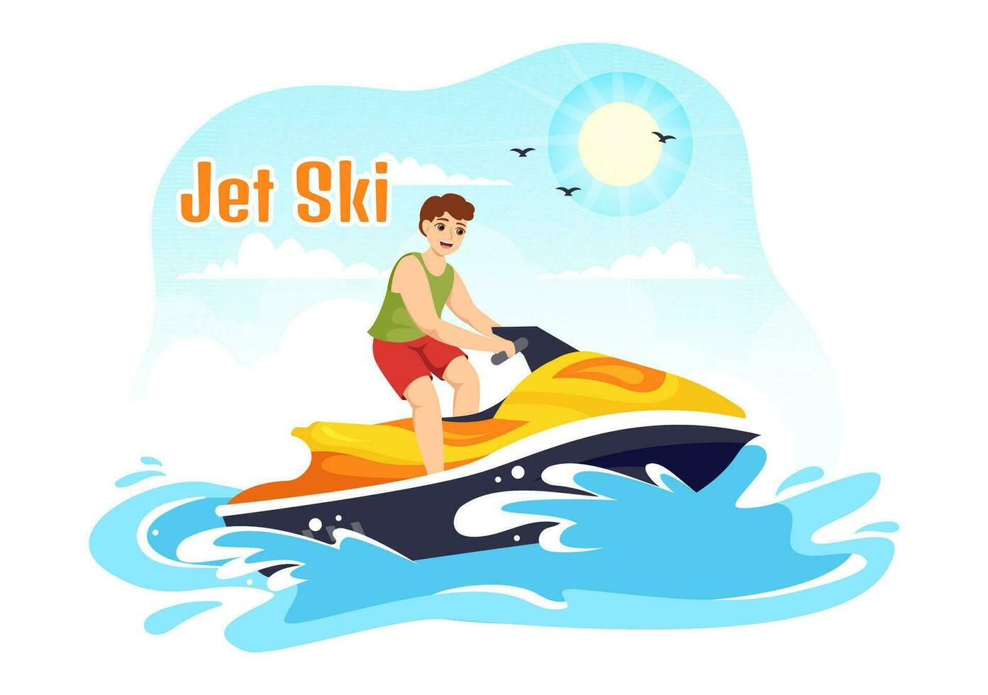 gens balade jet ski vecteur illustration été vacances des loisirs, extrême l'eau des sports et recours plage activité dans main tiré plat dessin animé modèle