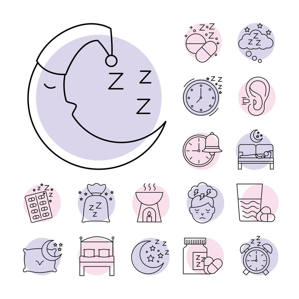 lune et paquet d & # 39; icônes de style ligne insomnie vecteur