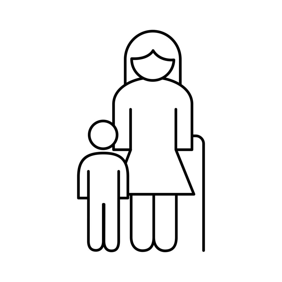 figure de grand-mère de famille avec icône de style de ligne petit-fils vecteur