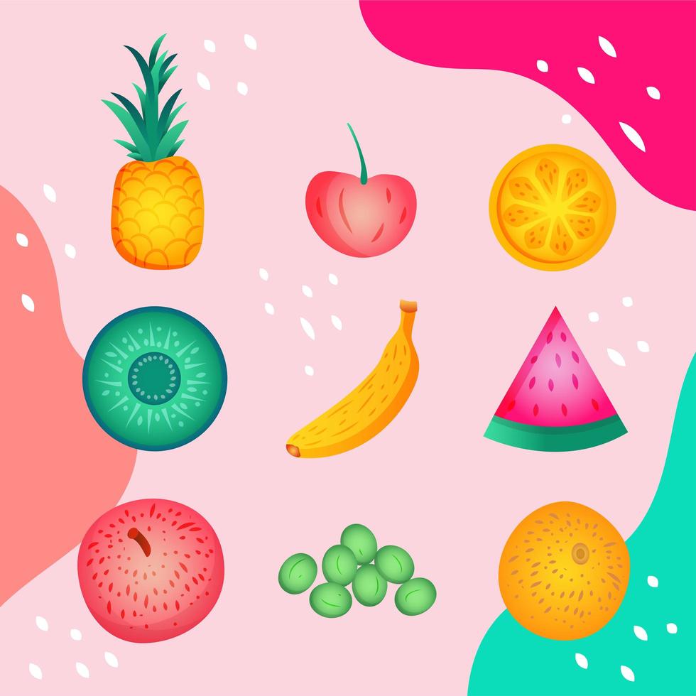 modèle de jeu d'icônes de fruits d'été vecteur