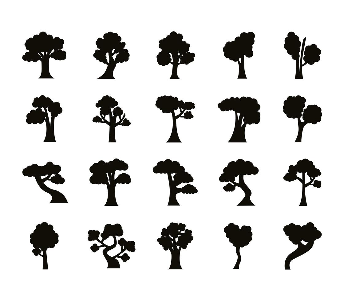 ensemble de vingt arbres mis icônes de la collection vecteur