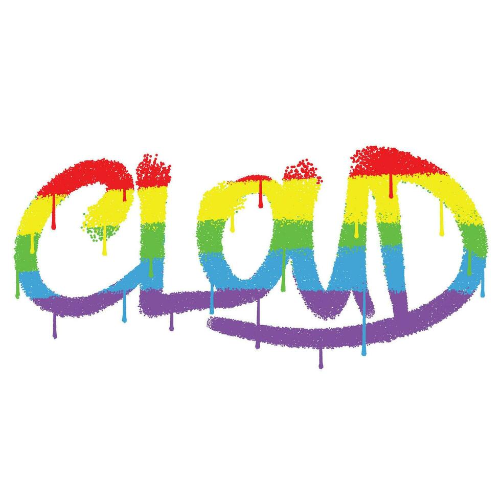 graffiti vaporisateur peindre mot nuage avec arc en ciel Couleur isolé vecteur