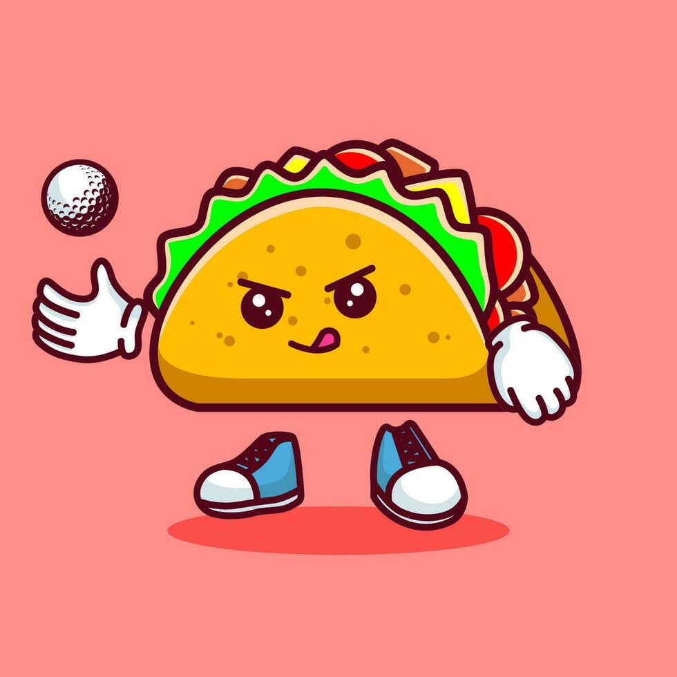 vecteur illustration de kawaii taco dessin animé personnage avec bâton le golf et balle. vecteur eps dix