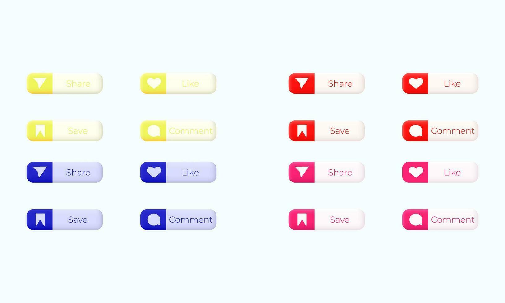 illustration ensemble collection coloré comme commentaire partager enregistrer social médias boutons 3d vecteur icône moderne isolé sur Contexte