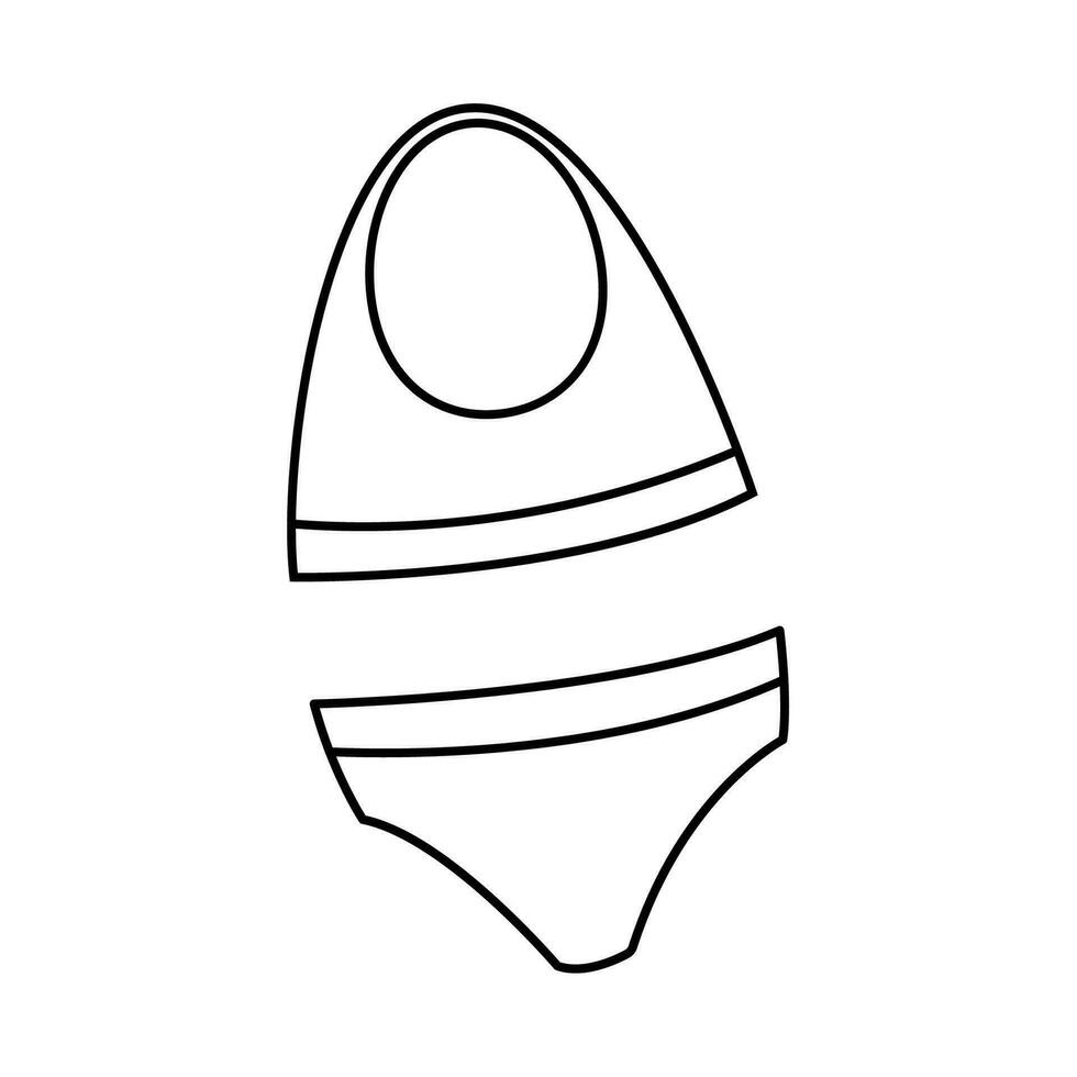 sport maillot de bain pour les filles et femmes été maillots de bain minimal contour ligne griffonnage dessin, noir et blanc vecteur illustration sur blanc Contexte.