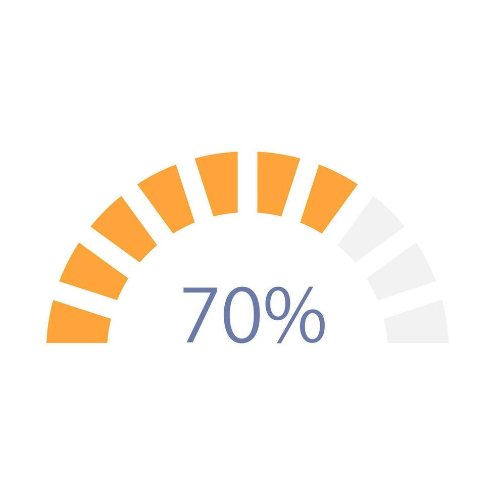 moitié Donut infographie graphique conception modèle. soixante-dix pourcentage. fonctionnement progrès. modifiable semi cercle infochart avec indicateur. visuel Les données présentation vecteur