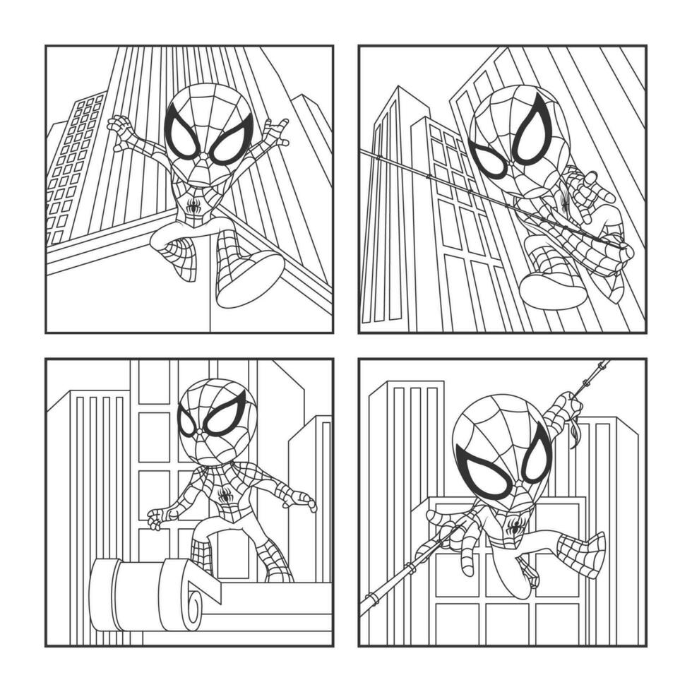 super-héros dans araignée costume coloration livre pour les enfants vecteur
