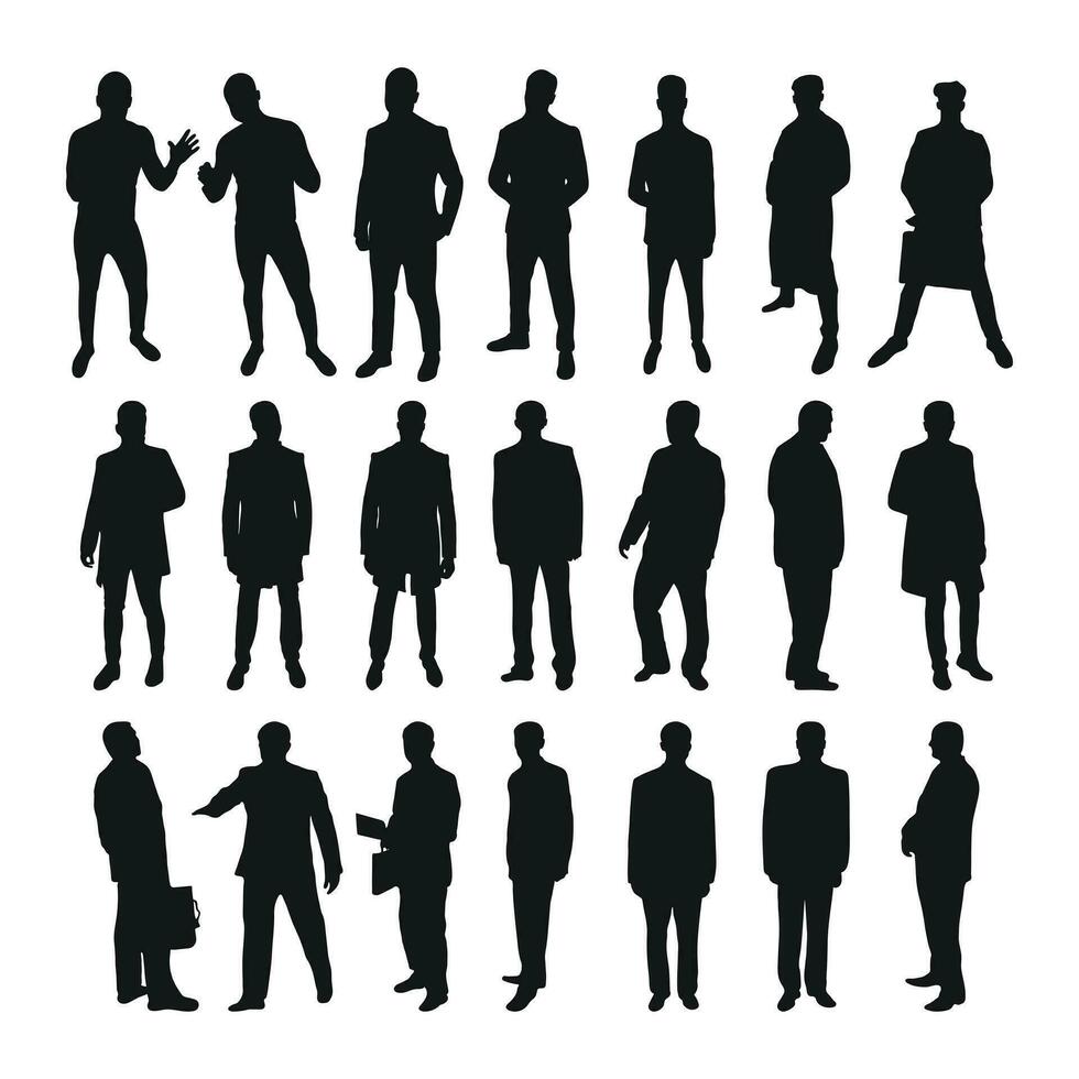 vecteur Masculin silhouettes de Hommes, homme, gars, garçon. affaires Hommes, entrepreneur, exécutif, ouvriers, amis, étudiants, des manifestants, ouvriers, professeur, public