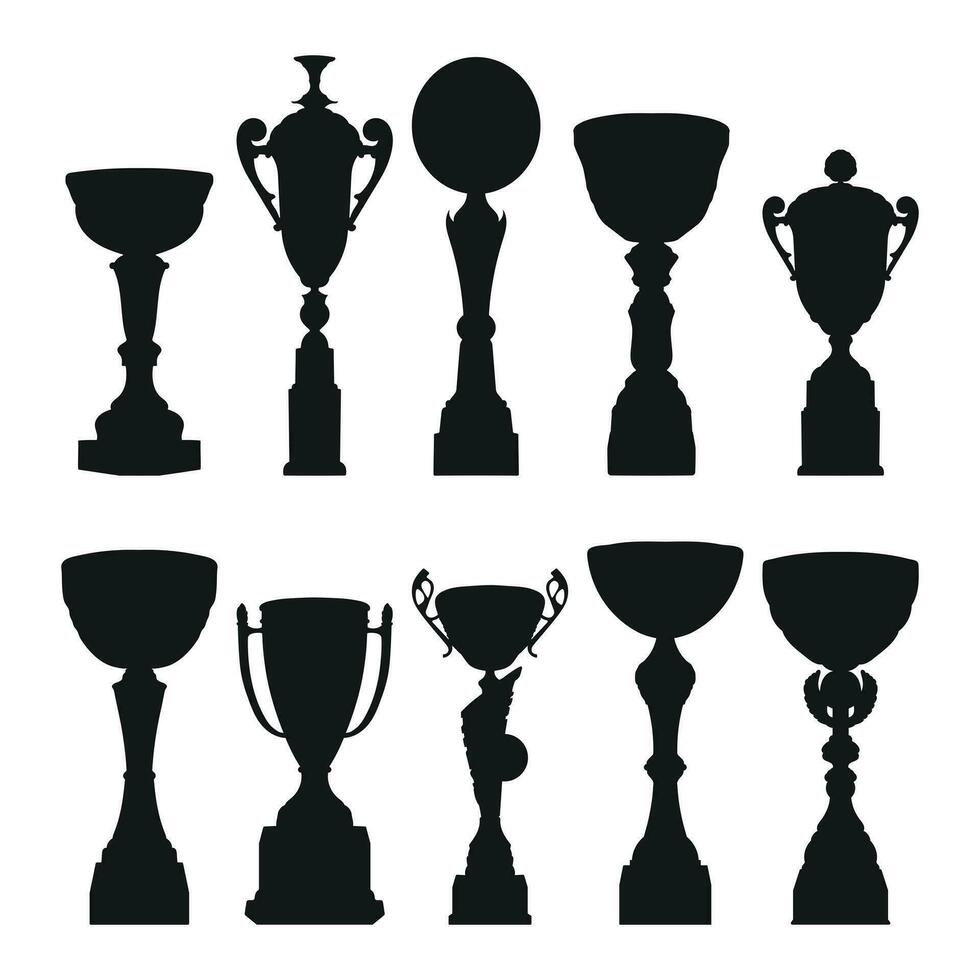 réaliste des sports trophée gagnant Coupe. ensemble de prime noir conception silhouettes. vecteur illustration