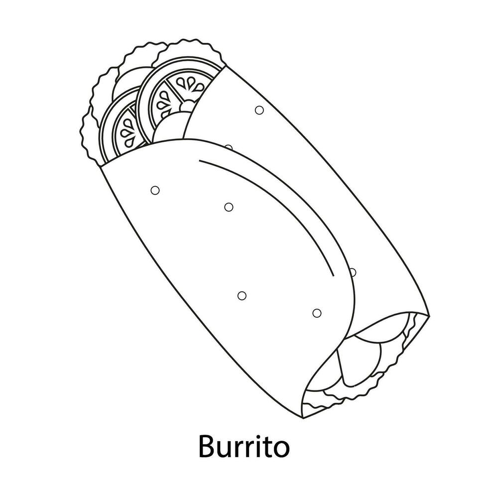 burrito la toile Icônes vite nourriture dans ligne style coloration page. vite nourriture vecteur illustration.