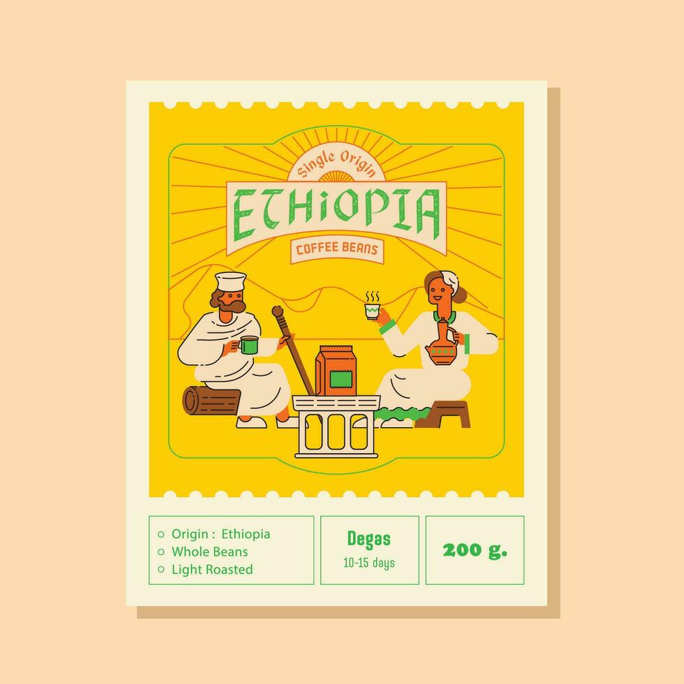 Ethiopie Célibataire origine café étiquette vecteur