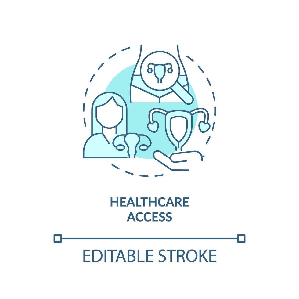 soins de santé accès turquoise concept icône. santé se soucier service. gynécologique examen. faible revenu. reproducteur choix abstrait idée mince ligne illustration. isolé contour dessin. modifiable accident vasculaire cérébral vecteur