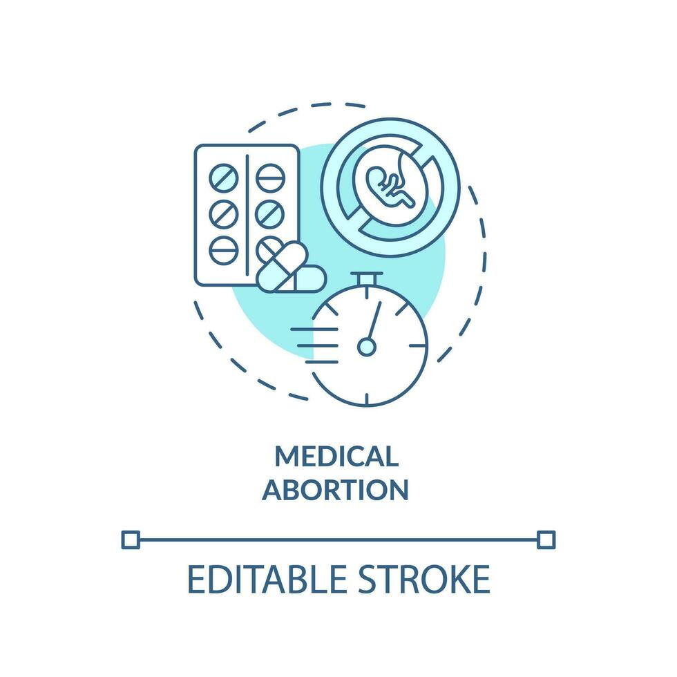 médical Avortement turquoise concept icône. santé service. non envahissant. indésirable grossesse. reproducteur Justice abstrait idée mince ligne illustration. isolé contour dessin. modifiable accident vasculaire cérébral vecteur