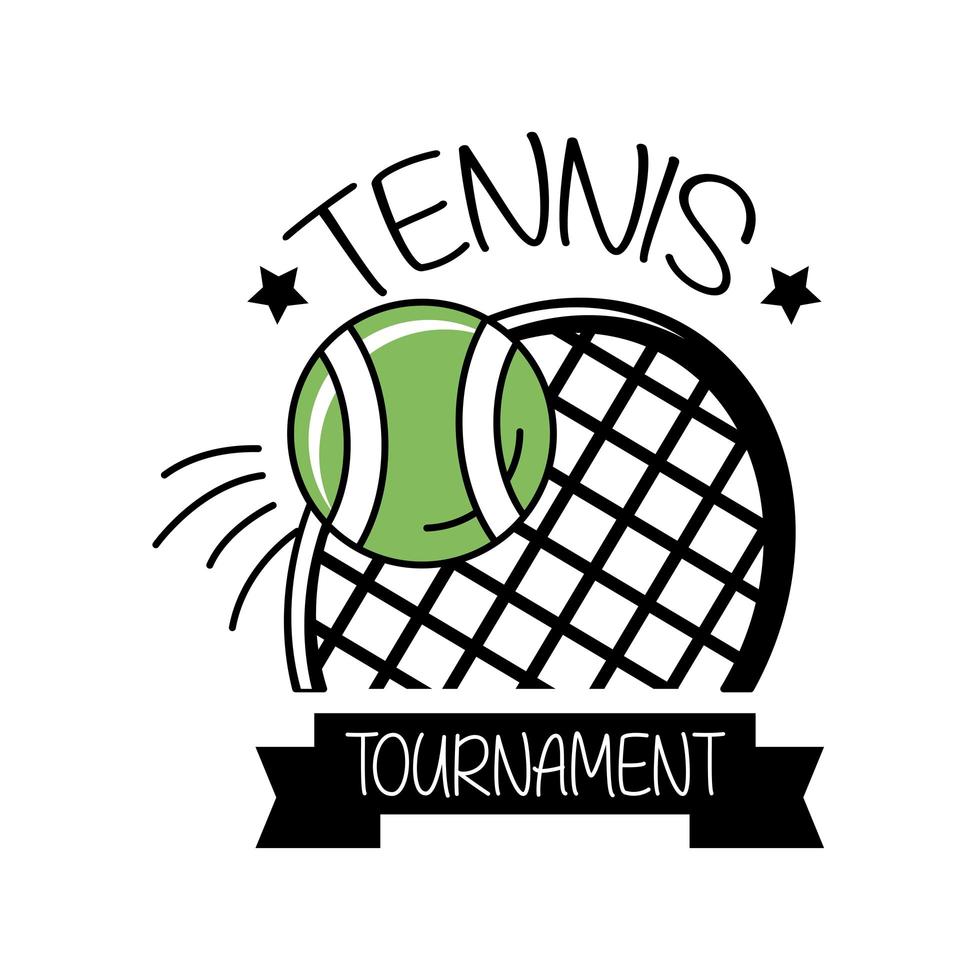 sport de tennis balle et raquette avec ligne de ruban et icône de style de remplissage vecteur
