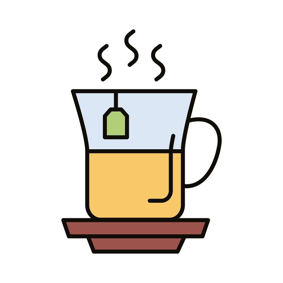 tasse de thé ligne de boisson chaude et icône de style de remplissage vecteur