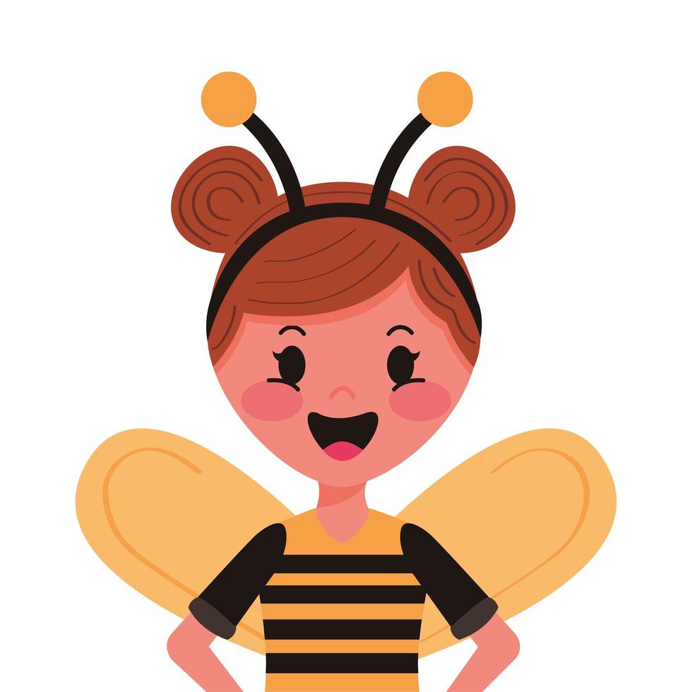 petite fille avec un personnage de déguisement d'abeille vecteur