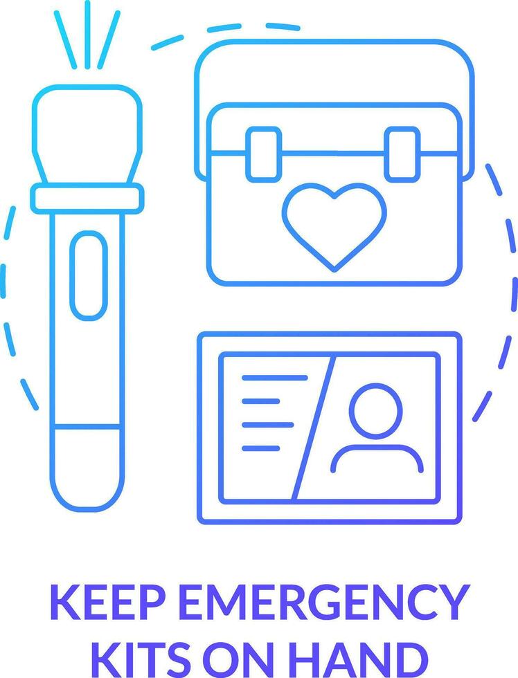 garder urgence kits sur main bleu pente concept icône. catastrophe pointe abstrait idée mince ligne illustration. premier aide fournitures. important documents. isolé contour dessin vecteur