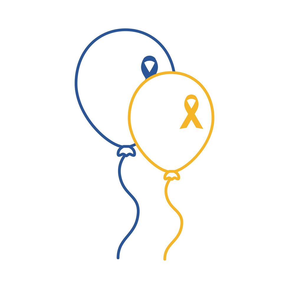 Ballons d'hélium avec l'icône de style de ligne de rubans de campagne pour le syndrome de Down vecteur