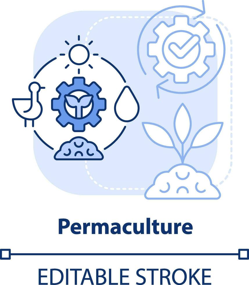 permaculture lumière bleu concept icône. durable écosystème pour les plantes. jardinage abstrait idée mince ligne illustration. isolé contour dessin. modifiable accident vasculaire cérébral vecteur