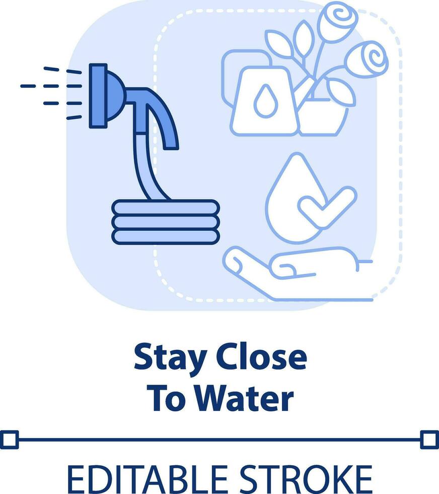 rester proche à l'eau lumière bleu concept icône. l'eau les plantes. jardinage recommandation abstrait idée mince ligne illustration. isolé contour dessin. modifiable accident vasculaire cérébral vecteur