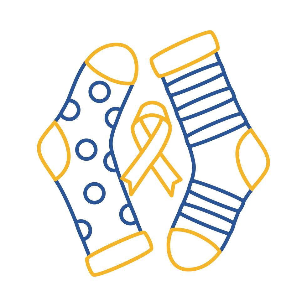 ruban de campagne de trisomie 21 avec icône de style de ligne de chaussettes vecteur