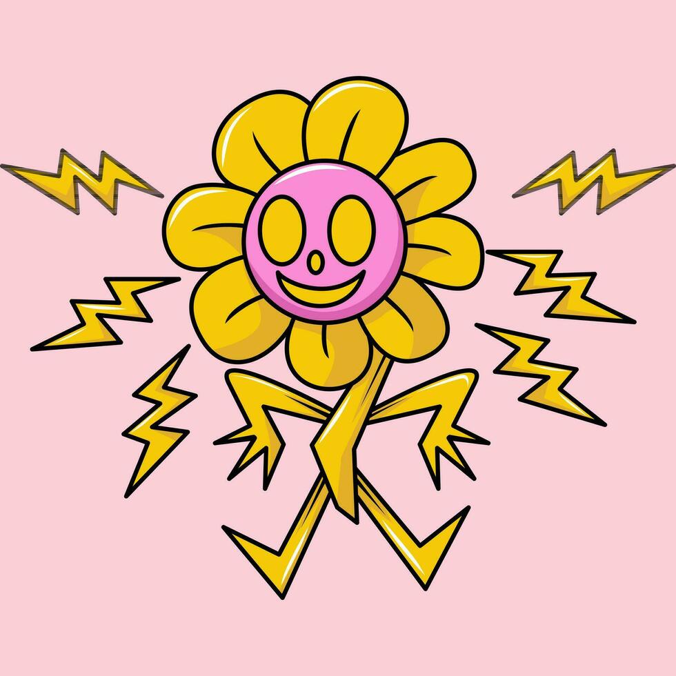 tournesol personnage illustration dessin animé dans rétro conception style vecteur