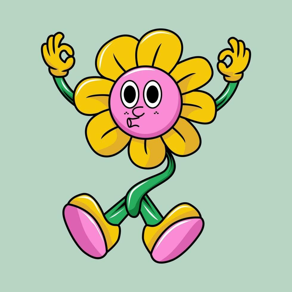 tournesol personnage illustration dessin animé dans rétro conception style vecteur