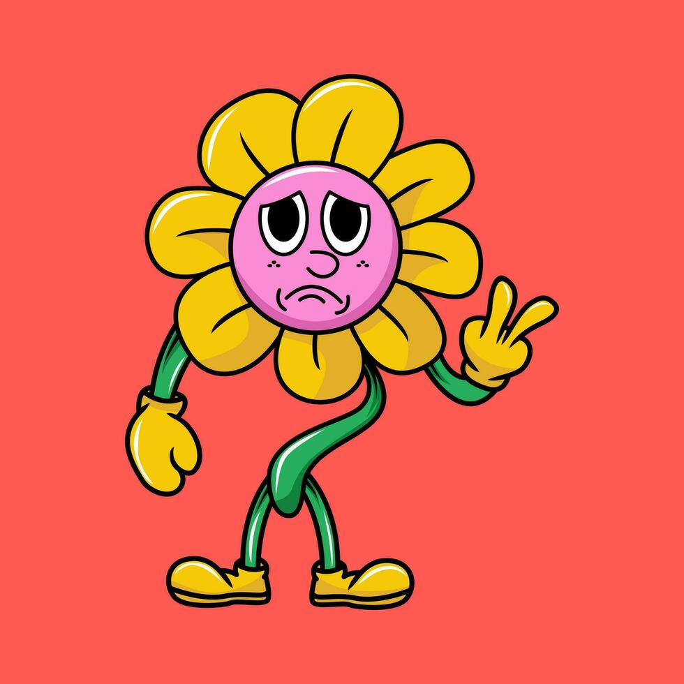 tournesol personnage illustration dessin animé dans rétro conception style vecteur